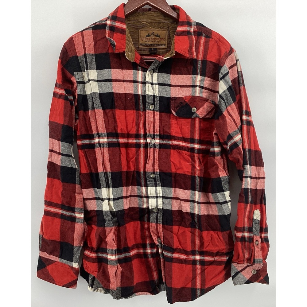 Legendary Whitetails Flannel Shirt Men's L Red Brown Plaid Button Front